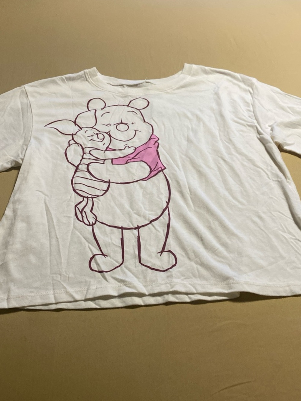 Disney White Tee with Pink Winnie-the-Pooh & Piglet Hug